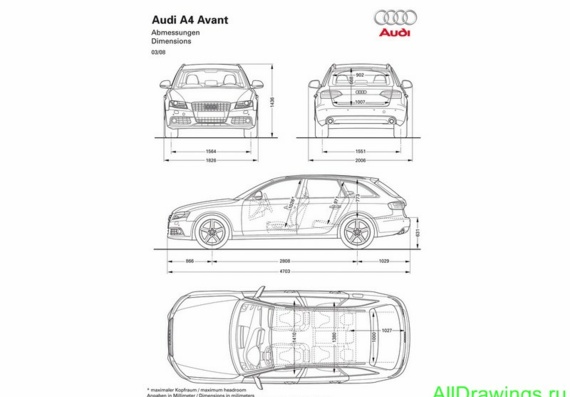Audi A4 Avant (2009) (Audi A4 Avant (Universal) (2009)) - drawings (drawings) of the car
